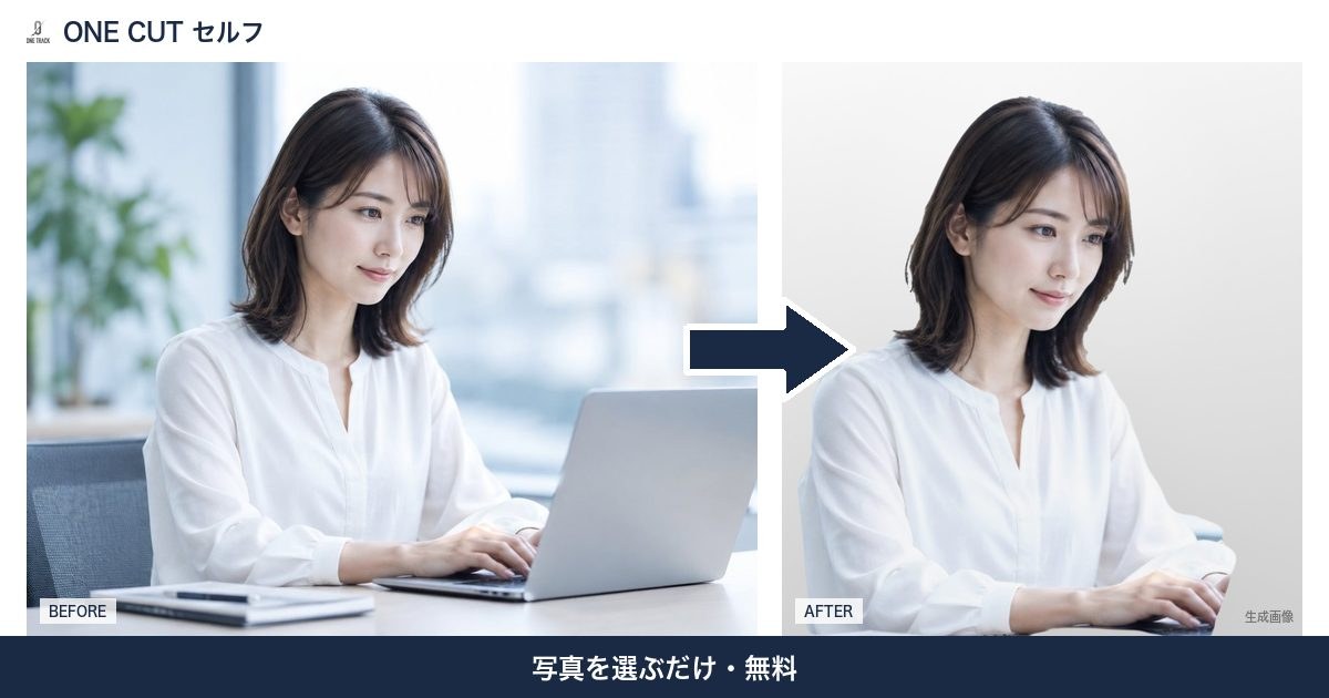 室内で撮った人物写真と、背景を白にした同じ人物の写真を左右に並べた図